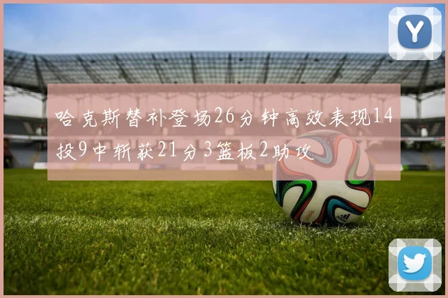 哈克斯替补登场26分钟高效表现14投9中斩获21分3篮板2助攻